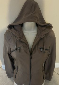 J2 Brown Faux Leather Hoodie Bomber Jacket NEW 