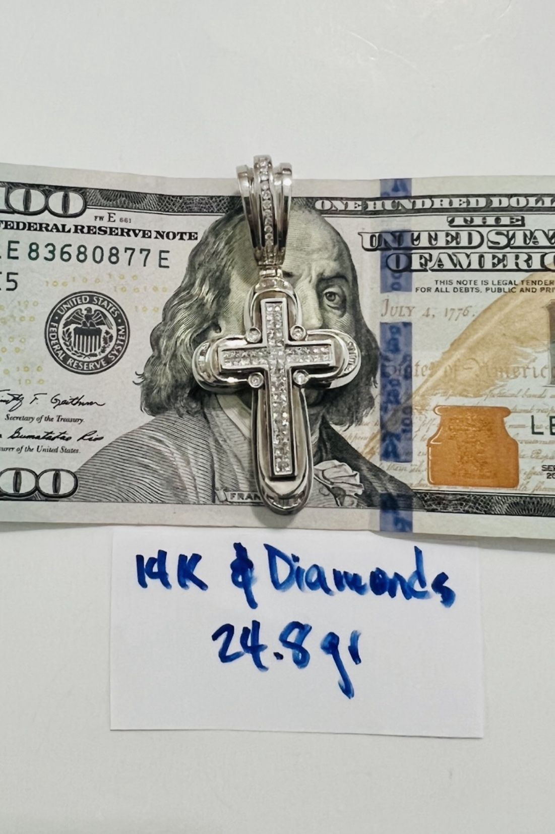 For Wedding 14K  Solid White Gold Pendant (OVER 2CT IN NATURAL DIAMONDS 💎) For Wedding 24.8Gr