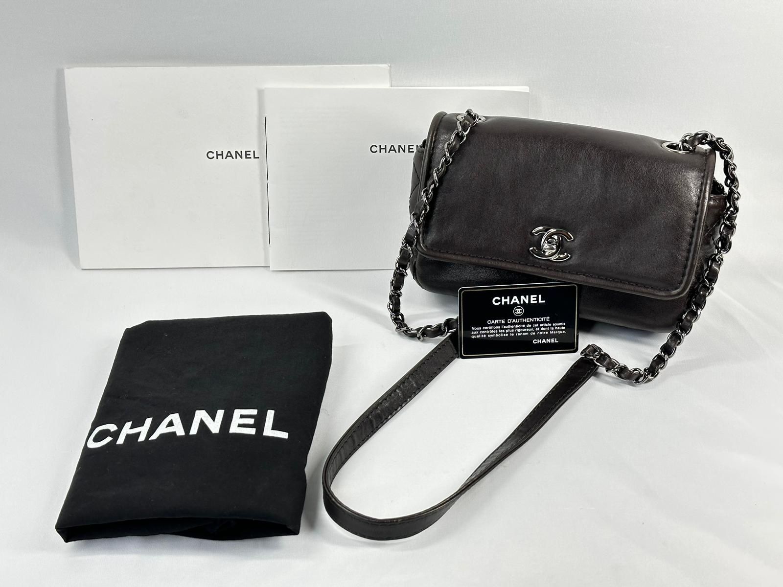 #438 CHANEL Crossbody Mini Quilted CC Flap Bag Dark Brown Calfskin Leather