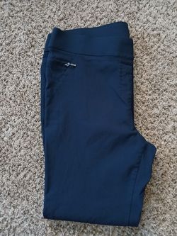 Navy Blue Pull-On Pants with Zip Pocket