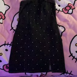 Rhinestone Tube Top Jean Black Dress