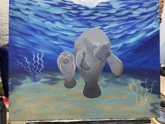 Manatee And Baby Art Painting