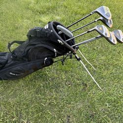 Blank golf bag  and clubs 