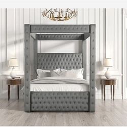 Brand New Elegant Tufted Canopy Queen Size Bed 