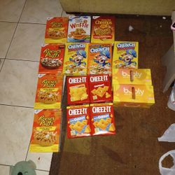 6 Boxes Of General Mills Cererals 3 Boxes Of Captain Crunch. 4 Boxes Of Cheez It's And 2 8 CT Of Bubbly Sparkling Water 