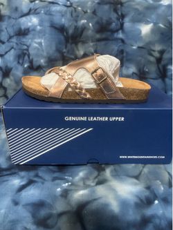 White Mountain Footbeds Rose Gold Leather Slide Sandals Buckle Braided 8.5 M