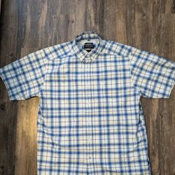 Ariat Pro Series Mens Medium Short Sleeve Blue Plaid Button Up Stretch Shirt 