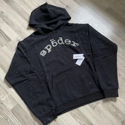 Sp5der Black Rhinestone Hoodie