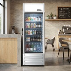 Premium Levella Commercial Display Refrigerator with Tempered Glass Door, 6.5 Cu. Ft., LED Lighting, Silver Finish (PRF65DX)