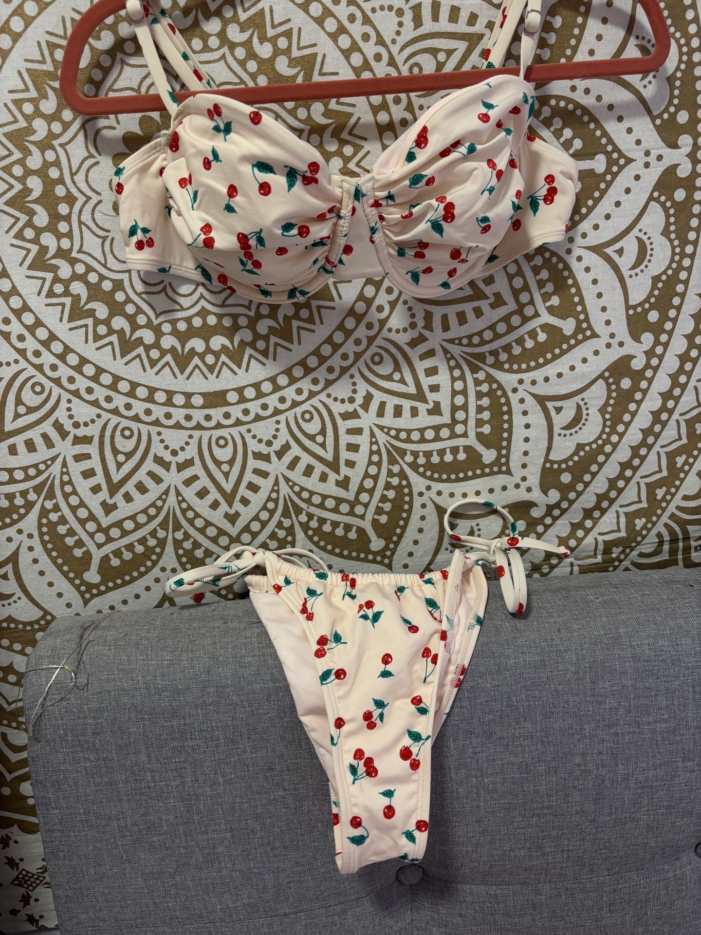 Wild Fable cherries bikini set - pink and white XL top/ S bottoms