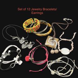 12 piece Set of Bracelets, Earrings, & Glass Necklaces