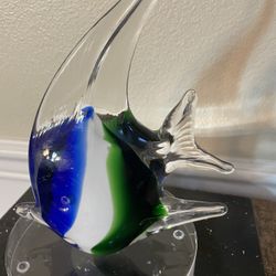 Hand Blown Art Glass Tropical Angel Fish 7.75”
