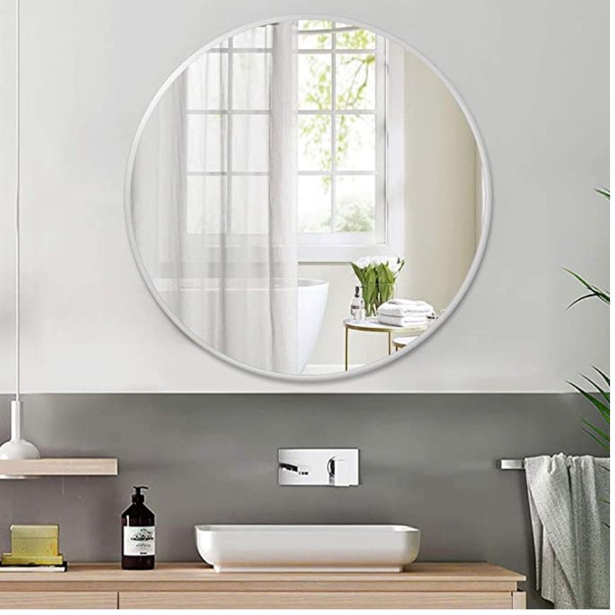 Brand new Round Wall Mirror, 30" Large Circle Bathroom Mirror Modern Iron Art Framed Vanity Mirror Home Office Decorative Mirror - Silver