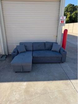 Free Delivery! Light Blue Sectional Couch with storage and Bed