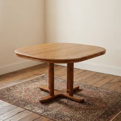 Oak Pedestal Dining Table with Extension Leaf