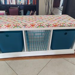 Kids White Storage Bench with Cubbies