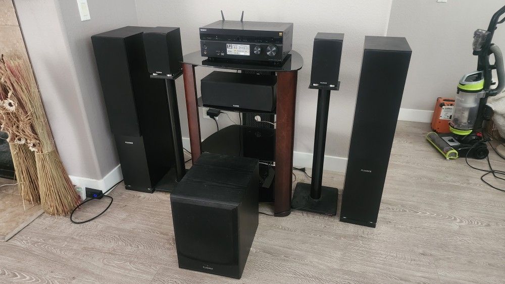 Sony AV Receiver & Fluance 5x1 Speakers System, w/Stands