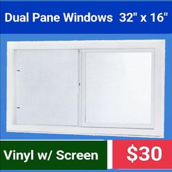 Insulated Dual Pane White Vinyl Basement Window 32" x 16" w/ Screen for Home, Shed, ADU