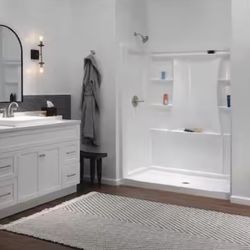 ⚡️ Delta Classic 500 60 in. L x 32 in. W Alcove Shower Pan Base with Center Drain in High Gloss White #W5450