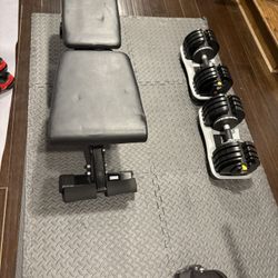 Home Gym Set Adjustable Dumbbells (80 lb), Bench, & Floor Padding