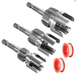 3PCS Pipe Tapping and Threading Tool, 1/2" 3/4" 1" Threading Kit PVC Plastic Pipe Dual-Function Internal/External Threading Kit, Drill-Driven | Design