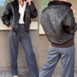 Brown leather pilot jacket