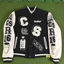 That’s A Awful Lot Of Cough Syrup Varsity Jacket Size Medium Black/White RARE