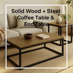 Modern Farmhouse Coffee & End Table Set | Solid Wood + Steel | West Elm Style
