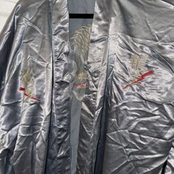 Kimono Ichiban Japanese Silver Robe with Dragon Embroidery
