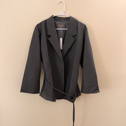 Brand New Lilla P Notch Collar Blazer Tie Waist Stretch Soft Slate (Gray) Women's Medium
