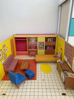 Vintage 1962 Mod Era BARBIE Cardboard Dream House Dorm Fold -out Playset with Furniture + Accessories
