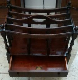 Antique 1950 Columbia Mahogany Magazine Rack.