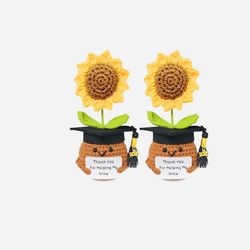 Lanpul Teacher Appreciation Gifts, Handmade Crochet Sunflower Teacher Gifts, Thank You for Helping Me Grow, Daycare Teacher Appreciation Gifts for Wom