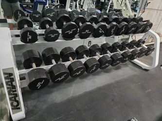 Iron Grip Dumbbells 5lbs - 100lbs With two Icarian commercial grade gym storage rack Workout fitness