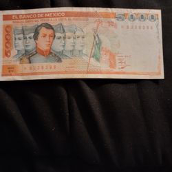 $5000 Niños Héroes Banknote México Excelente Condition