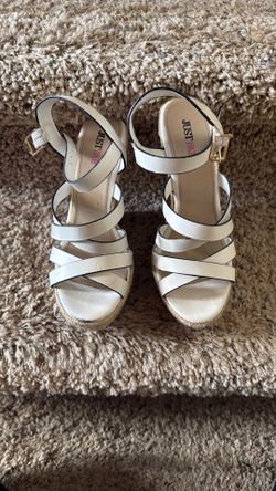JustFab White Strappy Wedge Sandals