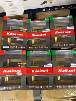 Kwikset Halifax Square Satin Brass Keyed Entry or Hall/Closet Door Handle