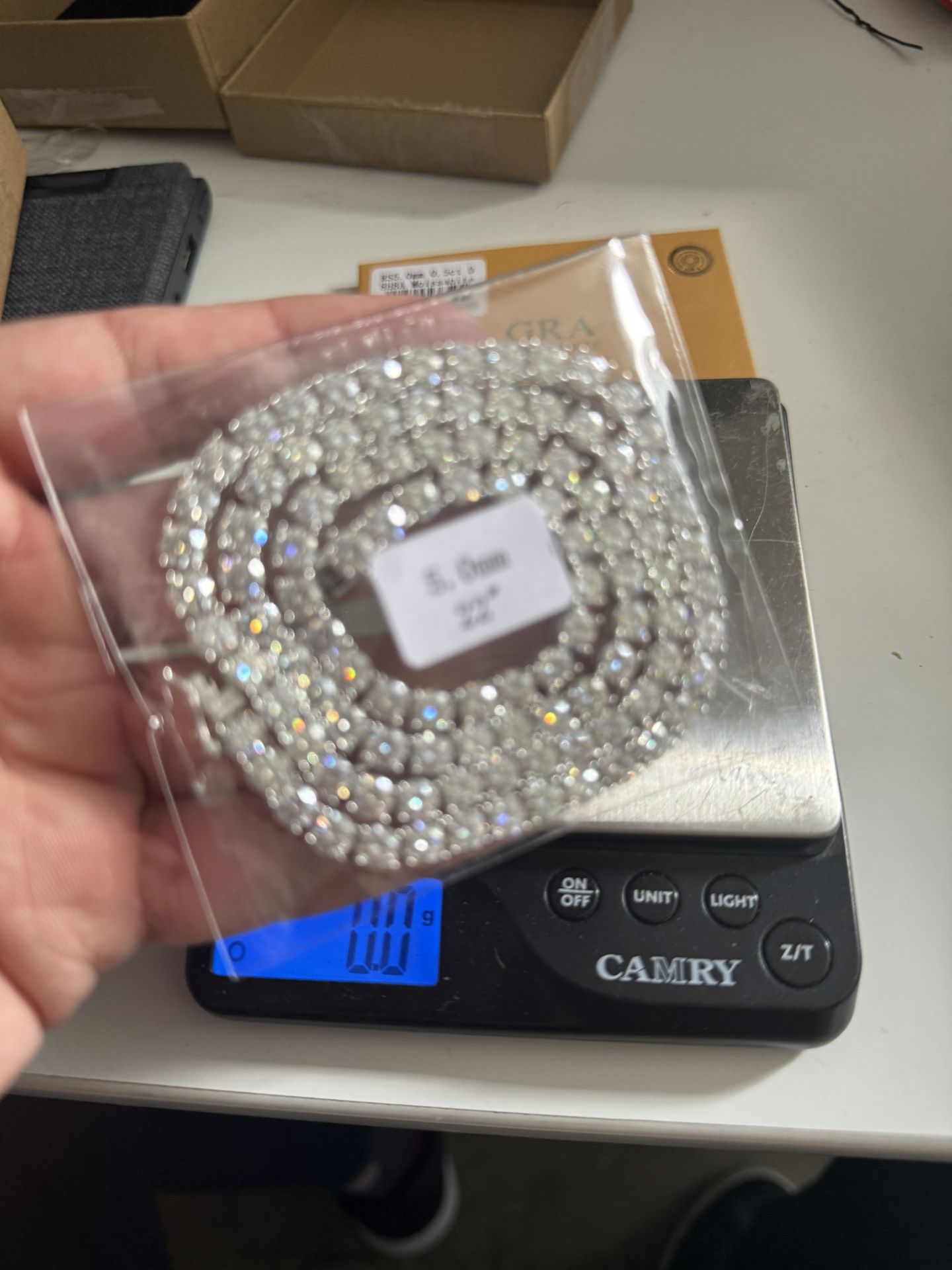 💎 VVS1 Moissanite Tennis Chain – 22” 5mm – 0.5 Carat Stones – Certified – Sterling Silver