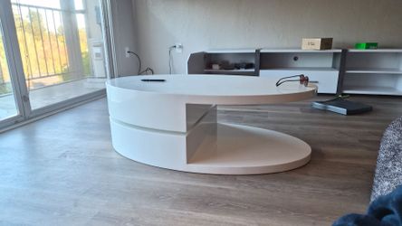 Modern White Rotating Oval Coffee Table