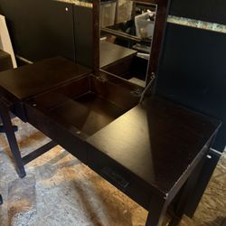 World Market Solid Wood Desk / Vanity  With Stool 