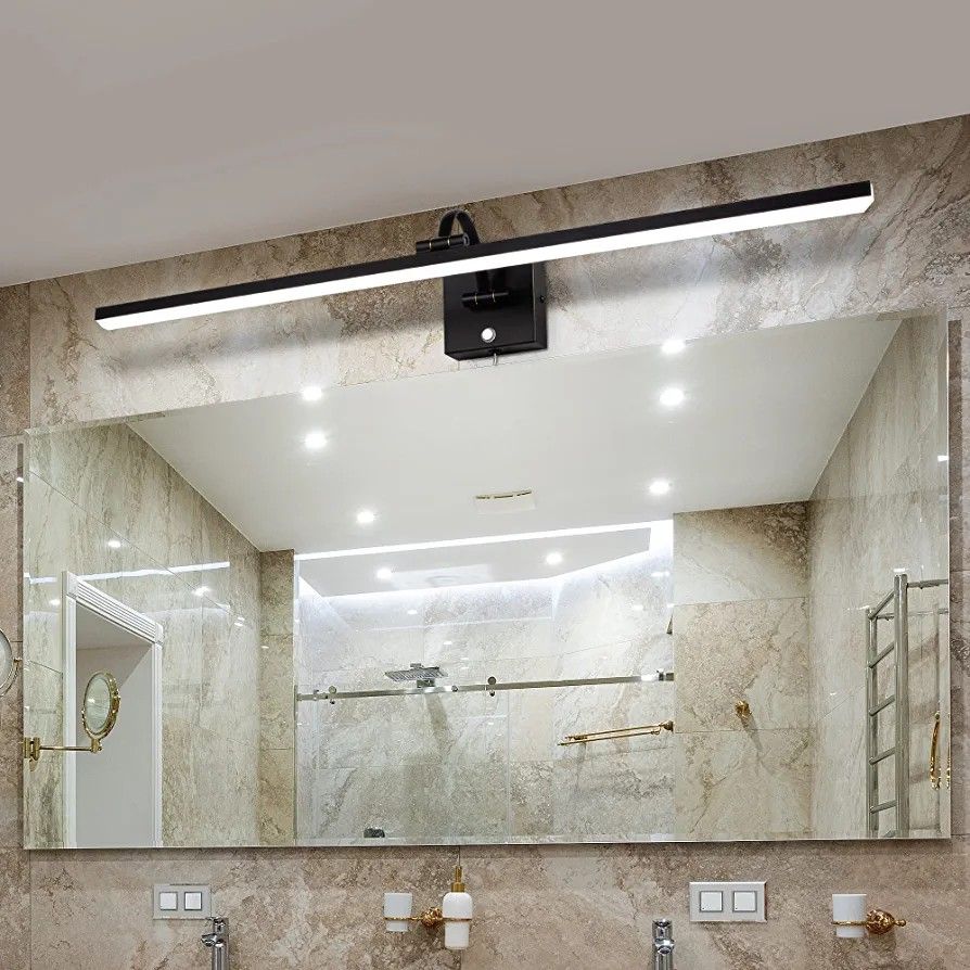 MantoLite 35inch LED Dimmable Bathroom Vanity Wall Light Fixture, 6000K 16W Cabinet Picture Lights, Black Make-up Mirror Front Light Ajustable Arm Bed