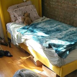 Cute Yellow Velvet Twin Bed Frame