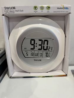 Taylor 9.25" Atomic Wall Clock with Thermometer