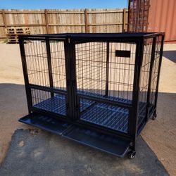 49” XL Heavy Duty Dog Cage, With Removable Divider;  Stackable Up To 2-Tiers; Foldable  (new) 📦