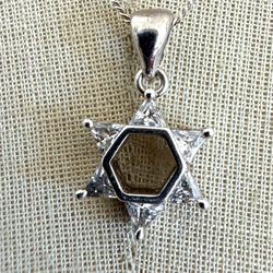 Sterling Silver Star of David Necklace 925 Italy CZ Judaica Pendant