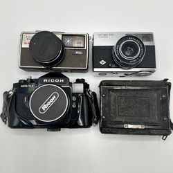 Lot of 4 Vintage Cameras – Ricoh, Agfa, Antique Camera