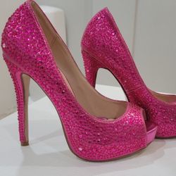 Hot Pink Sparkly Heels Size 7