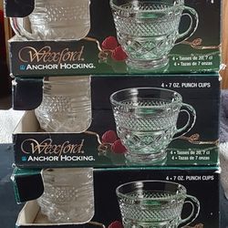 Anchor Hocking Wexford Clear Punch Coffee Tea Cups Set 12 Vintage NIB 