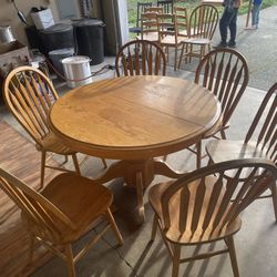 Round Wooden Dining Table Set With 8 Chairs 