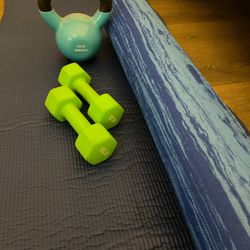 Kettlebell 20 Lb. Two Dumbbells 6 lb. Foam Roller. Fitness Mat